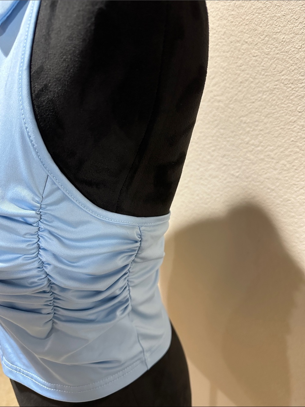 Light Blue Ruched Halter Collared Crop Top - Picture 4 of 4